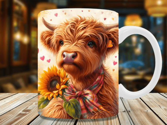 Download Love Heart Highland Cow Mug Wrap - Mug Collection
