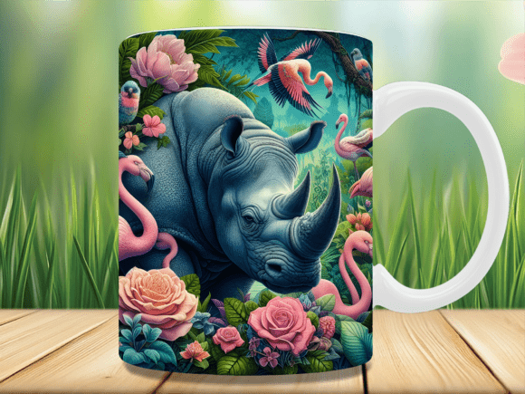 Download Tropical Rhino Flamingo Garden Mug Wrap - Mug Collection