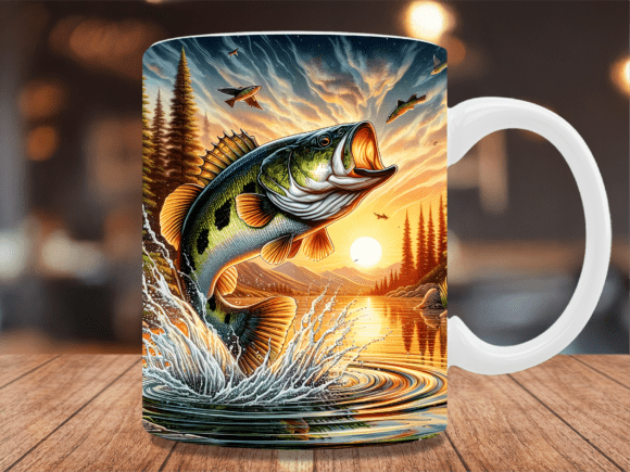 Download Largemouth Bass Fishing Sunset Mug Wrap - Mug Collection