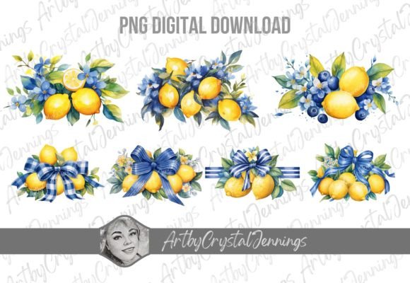 Download Blue Floral Lemon Watercolor Design PNG - Watercolor design Collection