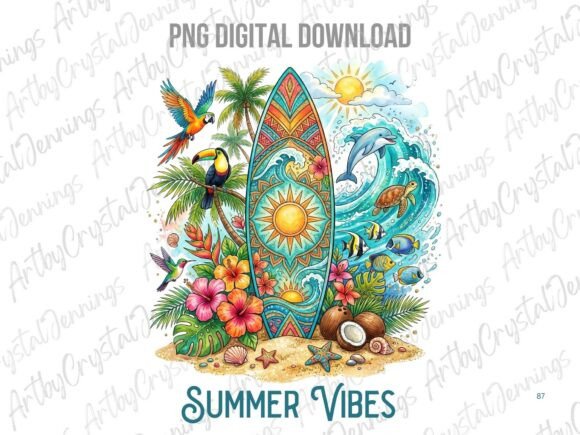 Download Summer Vibes Tropical Surfboard Graphic - Summer vibes Collection