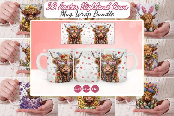 Download Easter Highland Cow Mug Wrap PNG Bundle - Mug Collection