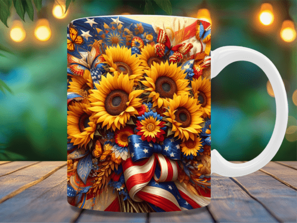 Download USA Flag Ribbon Sunflower Mug Wrap - Mug Collection