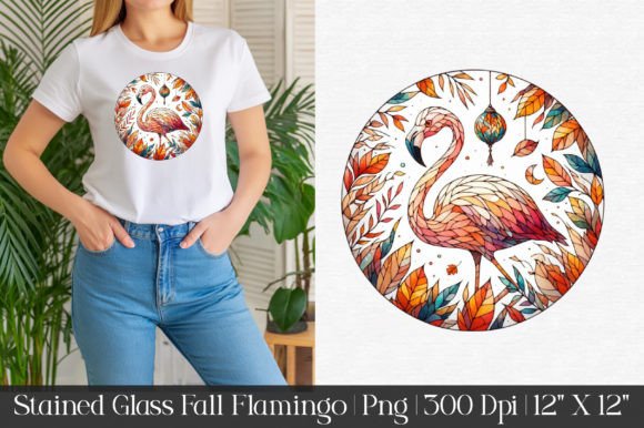 Download Stained Glass Fall Flamingo Sublimation - Premium Resources