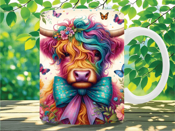 Download Colorful Rainbow Highland Cow Mug Wrap - Mug Collection